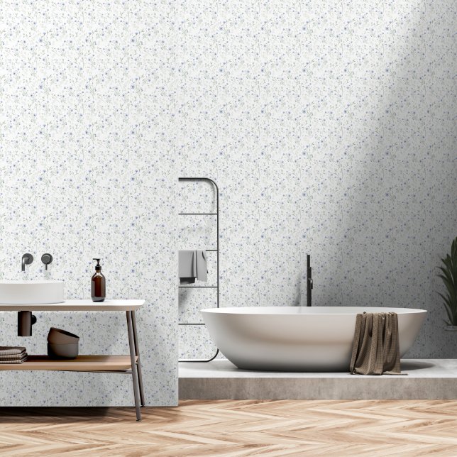 Salbei Blau Wasserfarbe Wildblume Tapete (Badezimmer)