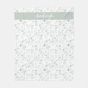 Salbei Blau Wasserfarbe Wildblumen Monogramm Name Fleecedecke