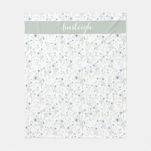 Salbei Blau Wasserfarbe Wildblumen Monogramm Name Fleecedecke (Vorderseite)