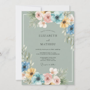 Salbei Blaue Florale Romanze Hochzeit Einladung