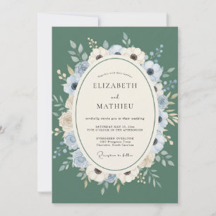 Salbei Blaue Wasserfarben-Hochzeit Einladung