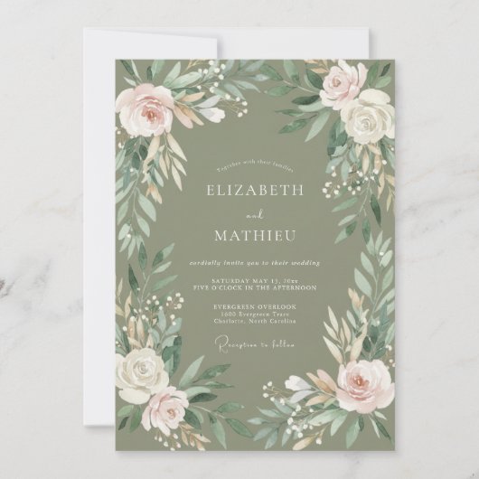 Salbei-Blumenrand-Hochzeit Einladung (Vorderseite)