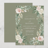 Salbei-Blumenrand-Hochzeit Einladung (Vorne/Hinten)