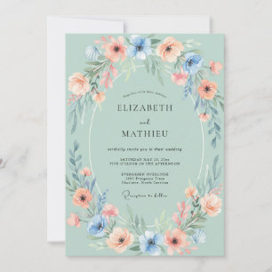 Salbei-Blüten-Oval-Schwung-Hochzeit Einladung