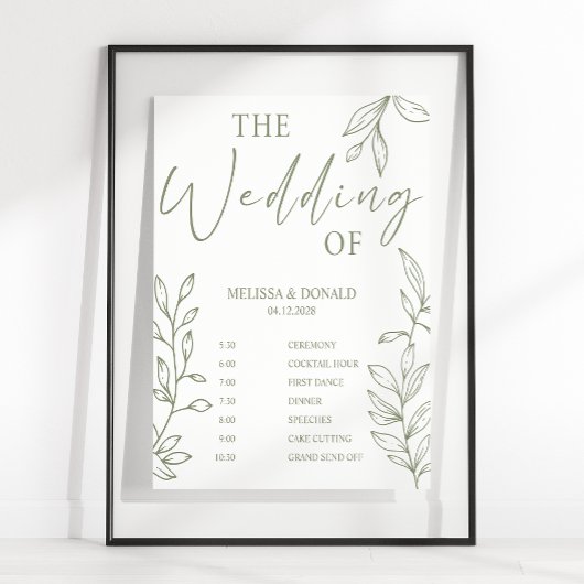 Salbei Boho-Blumen Einfaches Hochzeitsprogramm Zei Poster