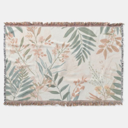 Salbei-Botanical-Blush-Blatt-Aquarellmuster Decke (Vorderseite)