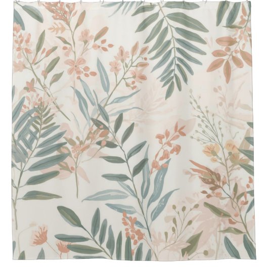 Salbei-Botanical-Blush-Blatt-Aquarellmuster Duschvorhang (Vorderseite)