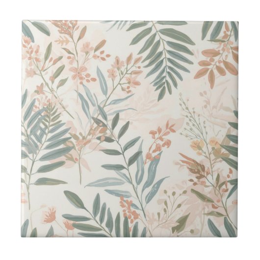 Salbei-Botanical-Blush-Blatt-Aquarellmuster Fliese (Vorderseite)