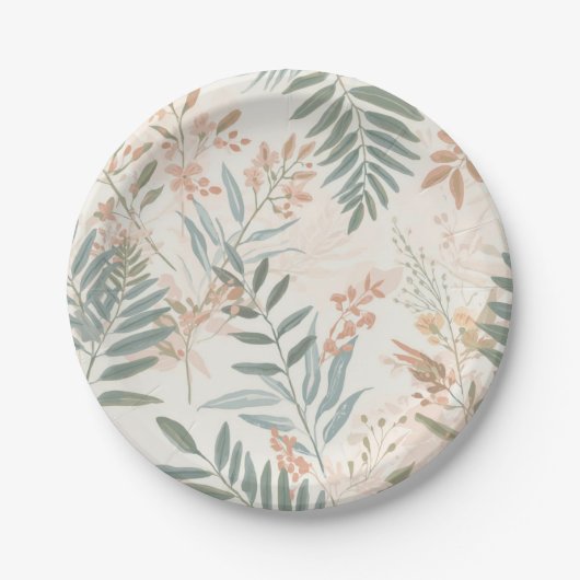 Salbei-Botanical-Blush-Blatt-Aquarellmuster Pappteller (Vorderseite)
