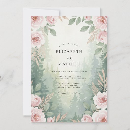 Salbei Champagner Blätterhochzeit Einladung (Vorderseite)