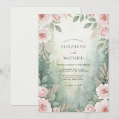 Salbei Champagner Blätterhochzeit Einladung (Vorne/Hinten)