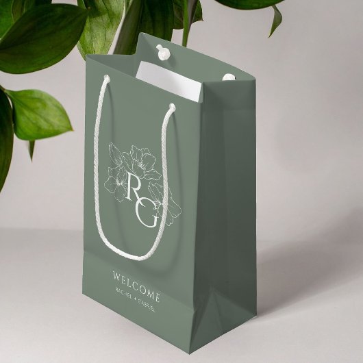 Salbei | Chic Imitats Gold Monogram Begrüßung Kleine Geschenktüte