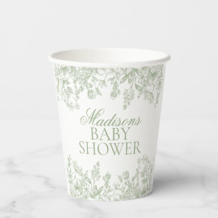 Salbei-Chinoiserie Vintage-Blumen-Baby-Party Pappbecher