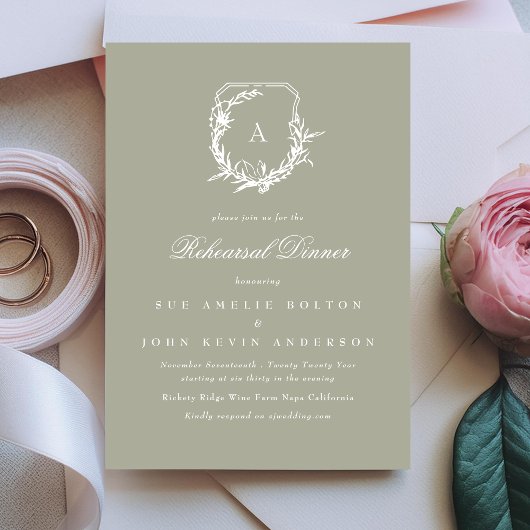 Salbei Classic Monogram Wappen Probe Dinner Einladung