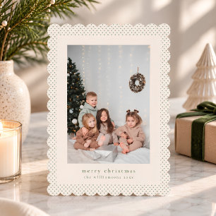 Salbei-Creme-Stechpalmenrand-Familienfoto-Weihnach Feiertagskarte
