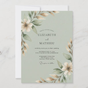 Salbei-Creme-Zweig-Eukalyptus-Hochzeit Einladung