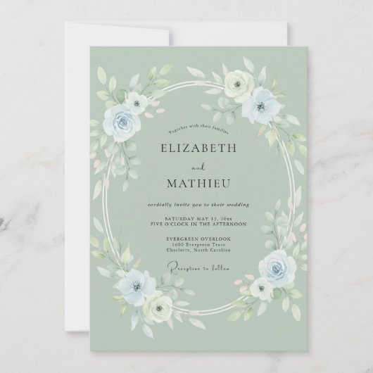 Salbei-Eisblatt-Hochzeit Einladung (Vorderseite)