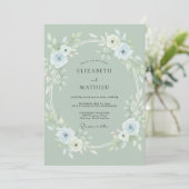 Salbei-Eisblatt-Hochzeit Einladung (Stehend Vorderseite)