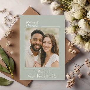 Salbei-Elfenbein-Foto-Hochzeit-Luxus Save the Date