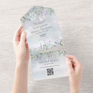 Salbei Flieder Florales Monogramm QR Code Winterho All In One Einladung