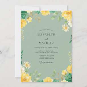Salbei-Gelb-Wildblumen-Hochzeit Einladung