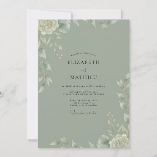 Salbei Gemalte Blätterhochzeit Einladung (Vorderseite)
