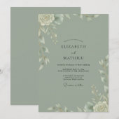 Salbei Gemalte Blätterhochzeit Einladung (Vorne/Hinten)