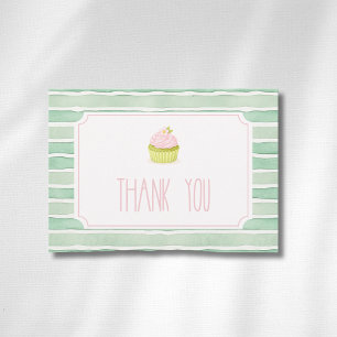Salbei-gestreifte Cupcake-Matcha-Vintage-Baby-Show Dankeskarte
