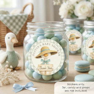 Salbei-Gingham-Alberner-Gans-Danke-Baby-Party Runder Aufkleber