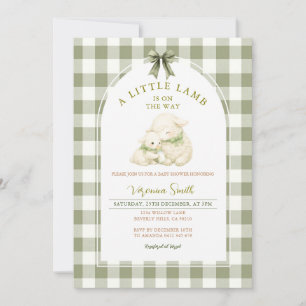 Salbei-Gingham-Bogen Kleines Lamm Baby Shower  Einladung