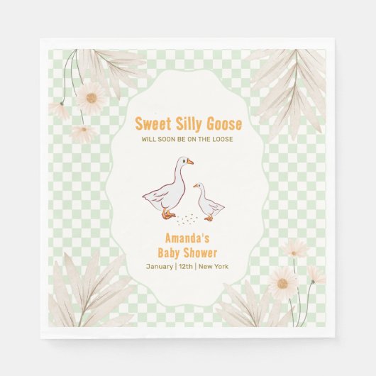 Salbei-Gingham-Daisy-Boho-Alberner-Gans-Baby-Party Serviette (Vorderseite)
