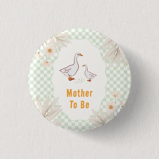 Salbei-Gingham-Daisy-Gans-Baby-Shower für werdende Button (Vorderseite)