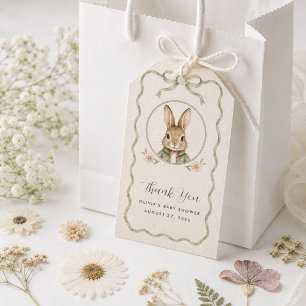 Salbei-Gingham-Kaninchen-Baby-Party Geschenkanhänger