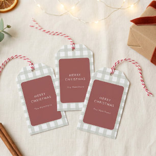 Salbei-Gingham-Rost-Rot-Weihnachts-Geschenkanhänge Geschenkanhänger