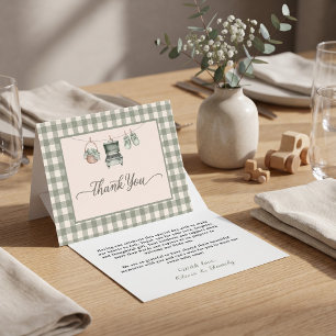 Salbei-Gingham-Wäscheleine-Grill-Baby-Party Dankeskarte