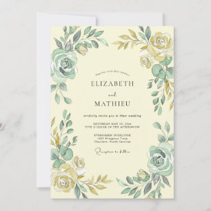 Salbei-Gold-Botanik-Aquarell-Hochzeit Einladung