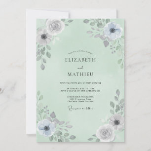 Salbei-Grau-Anemonen-Hochzeit Einladung