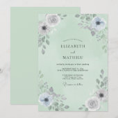 Salbei-Grau-Anemonen-Hochzeit Einladung (Vorne/Hinten)