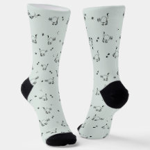 Salbei-Grau-Grüne-Katzen-Linienkunst-Muster-Socken