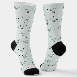 Salbei-Grau-Grüne-Katzen-Linienkunst-Muster-Socken Socken