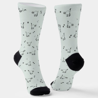 Salbei-Grau-Grüne-Katzen-Linienkunst-Muster-Socken Socken