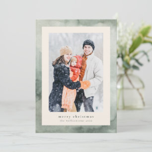 Salbei-Grün-Aquarell-Frohe-Weihnachten-Familienfot Feiertagskarte