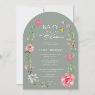 Salbei Grün Baby Bloom Bogen Floral Babyparty Einladung