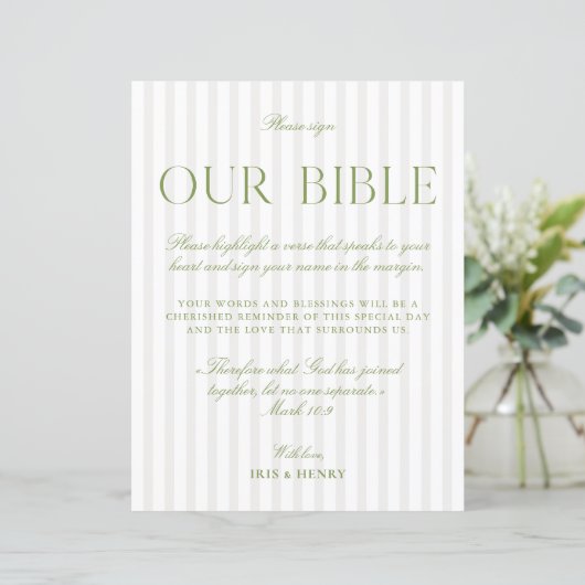 Salbei-Grün & Beige Hochzeit Unser Bibelzeichen (Stehend Vorderseite)