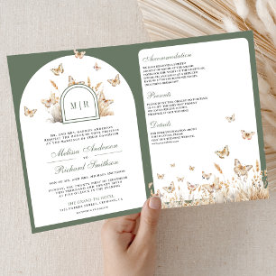 Salbei Grün Beige Wildblume Schmetterling Bogen Ho Einladung