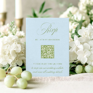 Salbei-Grün & Blau QR-Code-RSVP-Hochzeitskarte RSVP Karte