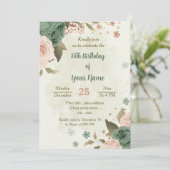 Salbei-Grün-Blume botanischer Geburtstag Einladung (Stehend Vorderseite)