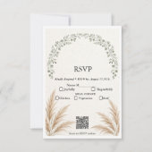 Salbei-Grün Boho Eukalyptus Pampas Gras QR-Code RS RSVP Karte (Vorderseite)