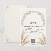 Salbei-Grün Boho Eukalyptus Pampas Gras QR-Code RS RSVP Karte (Vorne/Hinten)