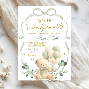 Salbei-Grün-Bow-Coquette-Bär-Baby-Party Einladung